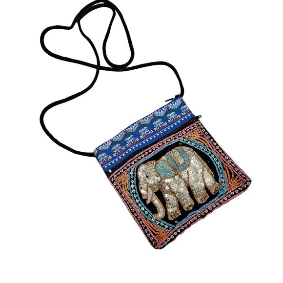 Handcrafted Elephant Crossbody Bag Sequin Zipper Closure Compact & Lightweight`1 - Picture 1 of 7